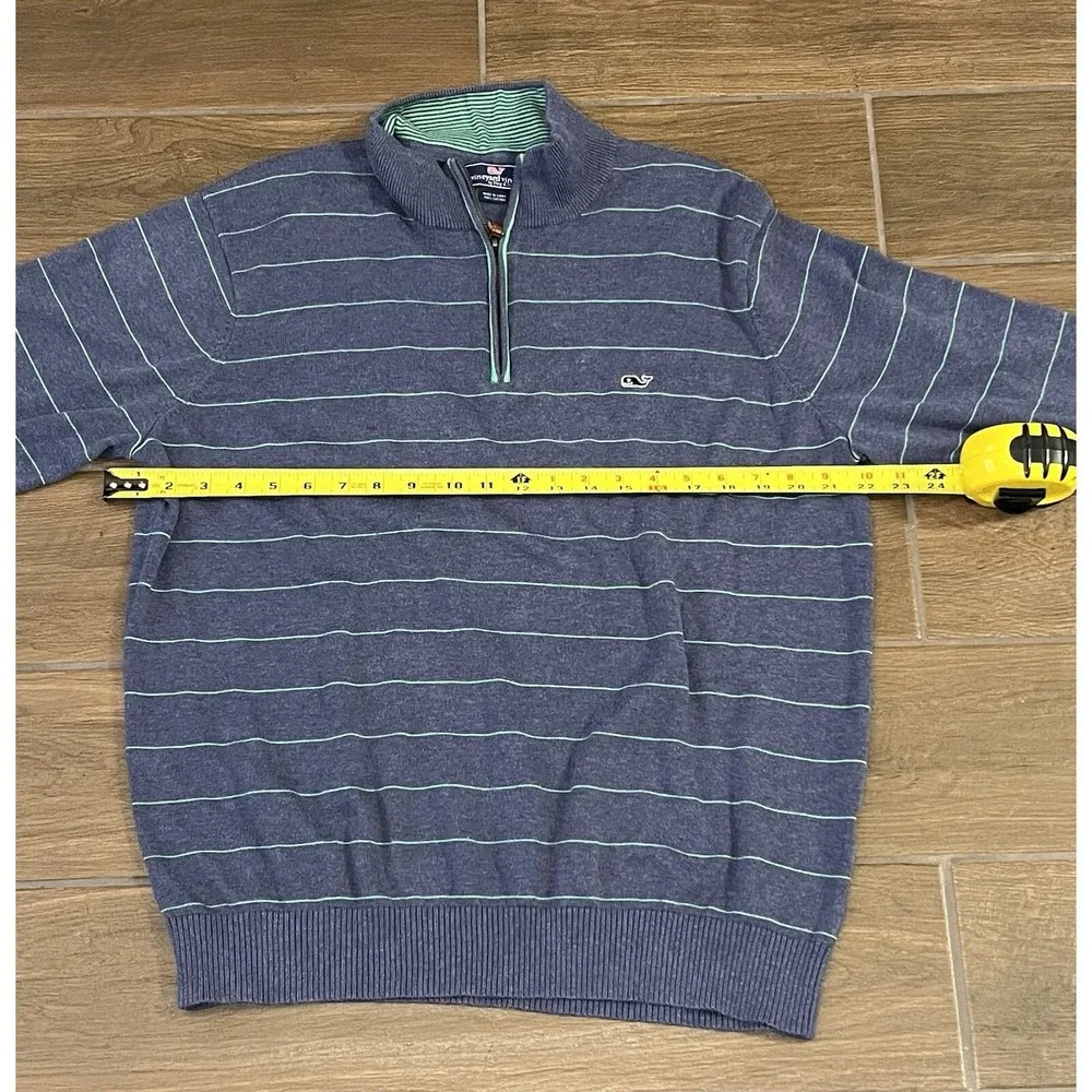 VINEYARD VINES REGULAR FIT 100% COTTON 1/4 ZIP SWEATER LARGE BLUE GREEN STRIPE